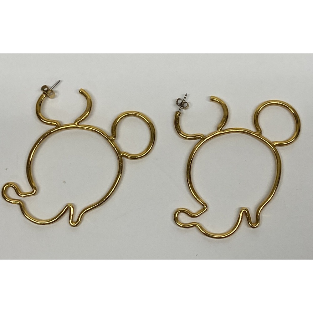MICKEY MOUSE Silhouette Head Pierced Gold Tone Earrings Disney 2 1/2"